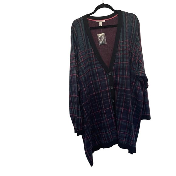 NWT Isaac Mizrahi Live Womens Plus Size 5X Plaid Button-Up Cardigan Sweater NEW - Picture 2 of 8